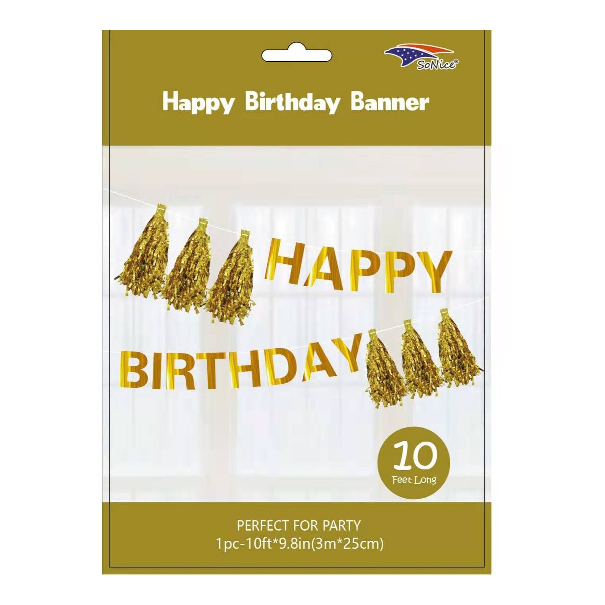 10Ft Happy Birthday Tsl/Garland Gold 120Set/Cs